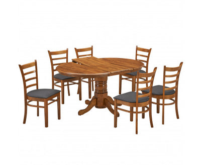 Linaria 7pc Dining Set 150cm Extendable Pedestral Table 6 Timber Chair - Walnut
