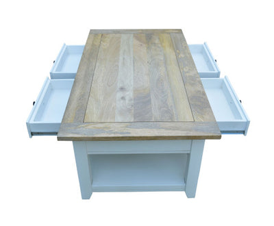 Lavasa Coffee Table 130cm 4 Drawers Solid Mango Wood Modern Farmhouse Furniture