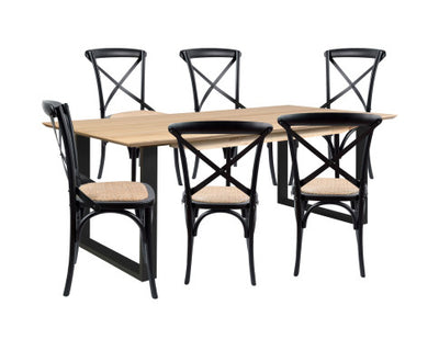 Aconite 7pc 180cm Dining Table Set 6 Cross Back Chair Solid Messmate Timber Wood
