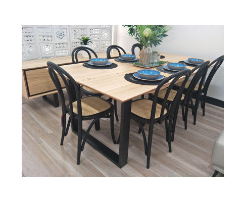 Aconite 7pc 180cm Dining Table Set 6 Arched Back Chair Solid Messmate Timber