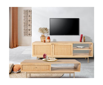Martina ETU Entertainment TV Unit 175cm Solid Mango Wood Rattan Furniture