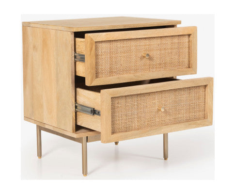 Martina Set of 2 Bedside Table 2 Drawer Storage Cabinet Solid Mango Wood Rattan