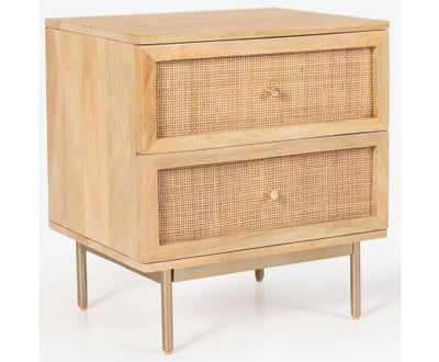 Martina Bedside Table 2 Drawer Storage Cabinet Solid Mango Wood Rattan