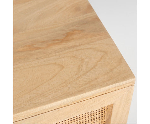 Martina Bedside Table 1 Drawer Storage Cabinet Solid Mango Wood Rattan