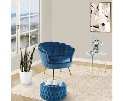 Cosmos Tufted Velvet Fabric Round Ottoman Footstools - Blue