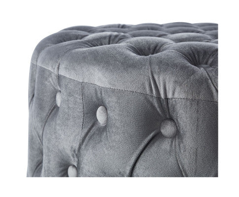 Cosmos Tufted Velvet Fabric Round Ottoman Footstools - Grey