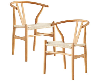 Anemone Set of 2 Wishbone Dining Chair Beech Timber Replica Hans Wenger Natural