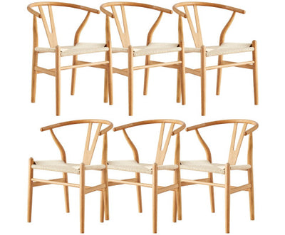 Anemone Set of 6 Wishbone Dining Chair Beech Timber Replica Hans Wenger Natural