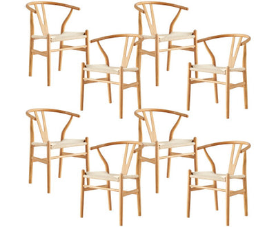 Anemone Set of 8 Wishbone Dining Chair Beech Timber Replica Hans Wenger Natural