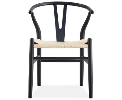 Anemone Set of 2 Wishbone Dining Chair Beech Timber Replica Hans Wenger - Black