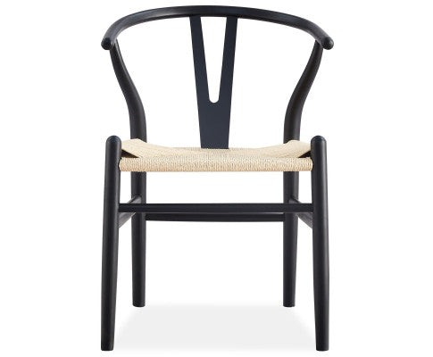Anemone Set of 6 Wishbone Dining Chair Beech Timber Replica Hans Wenger - Black