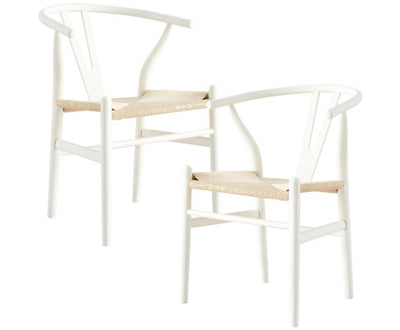 Anemone Set of 2 Wishbone Dining Chair Beech Timber Replica Hans Wenger - White
