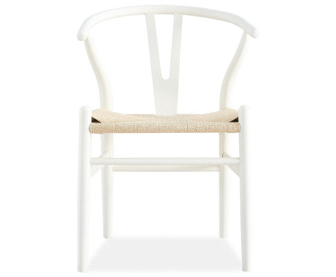 Anemone Set of 2 Wishbone Dining Chair Beech Timber Replica Hans Wenger - White