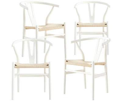 Anemone Set of 4 Wishbone Dining Chair Beech Timber Replica Hans Wenger - White