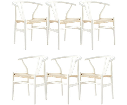 Anemone Set of 6 Wishbone Dining Chair Beech Timber Replica Hans Wenger - White