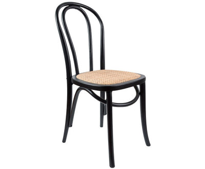 Azalea Arched Back Dining Chair 2 Set Solid Elm Timber Wood Rattan Seat - Black