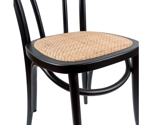 Azalea Arched Back Dining Chair 4 Set Solid Elm Timber Wood Rattan Seat - Black