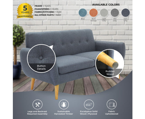 Dane 3 Seater Fabric Upholstered Sofa Lounge Couch - Dark Grey