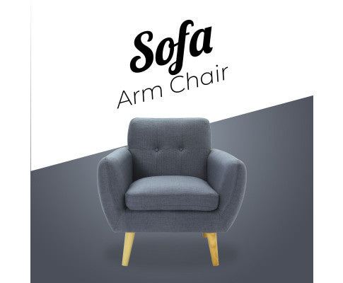 Dane Single Seater Fabric Upholstered Sofa Armchair Set of 2 - Dark Grey