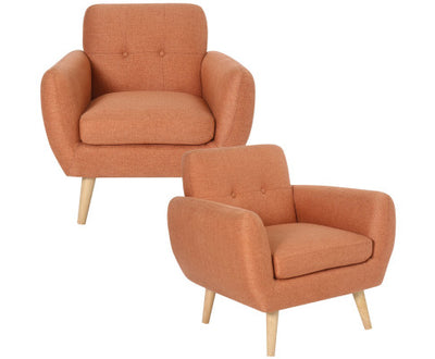 Dane Single Seater Fabric Upholstered Sofa Armchair Set of 2 - Orange