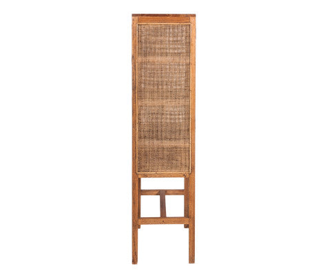 Jasmine Tall Storage Cabinet 90cm 2 Door 1 Drawer Mindi Wood Rattan - Brown