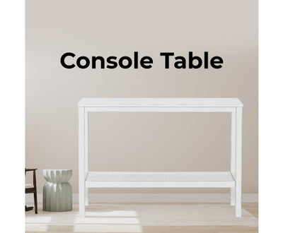 Jasmine Console Hallway Entry Table 110cm Mindi Timber Wood Rattan - White