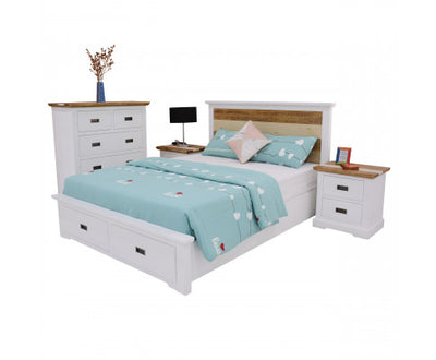 Orville 4pc King Bed Frame Suite Bedside Tallboy Furniture Package - Multi Color