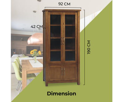 Birdsville Display Unit Glass Door Bookcase Solid Mt Ash Timber Wood - Brown