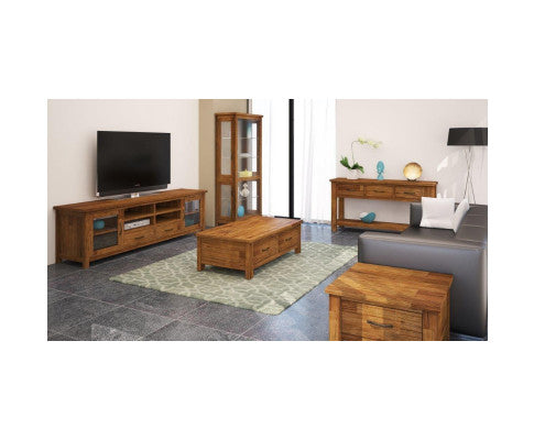 Birdsville Coffee Table 120cm 2 Drawer Solid Mt Ash Timber Wood - Brown