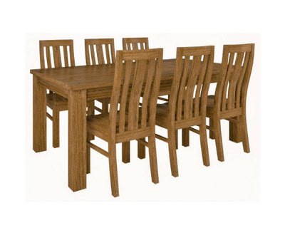 Birdsville 7pc Dining Set 190cm Table 6 Chair Solid Mt Ash Wood Timber - Brown