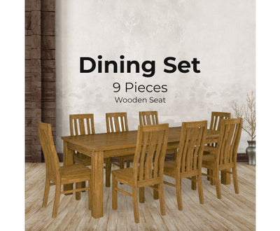Birdsville 9pc Dining Set 225cm Table 8 Chair Solid Mt Ash Wood Timber - Brown