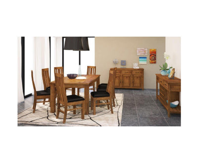 Birdsville 9pc Dining Set 225cm Table 8 PU Seat Chair Solid Mt Ash Wood - Brown