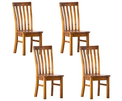 Teasel Dining Chair Set of 4 Solid Pine Timber Wood Seat - Rustic Oak