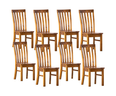 Teasel Dining Chair Set of 8 Solid Pine Timber Wood Seat - Rustic Oak