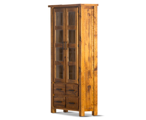 Teasel Display Unit Glass Door Bookcase Solid Pine Timber Wood - Rustic Oak