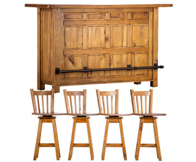 Teasel 5pcs Home Bar Table 4 Chair Set Wine Cabinet Case 192cm Solid Pine Timber