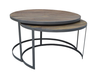 Nolana 2pc Mango Wood and Metal Round Nesting 80cm Coffee Table Set - Natural
