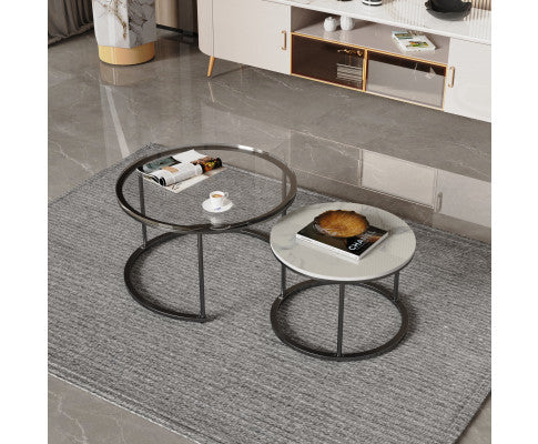 Interior Ave - Elle Luxe - Marble & Black Nested Coffee Table Set