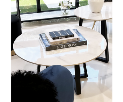 Interior Ave - Broadway Two Tier Marble White Stone Coffee Table Set