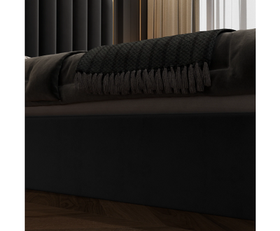 Elegant Luxury King Size Velvet Fabric Storage Bedframe Golden Trim-Black