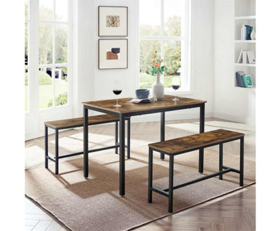VASAGLE Industrial Rustic Brown Dining Table with 2 Benches
