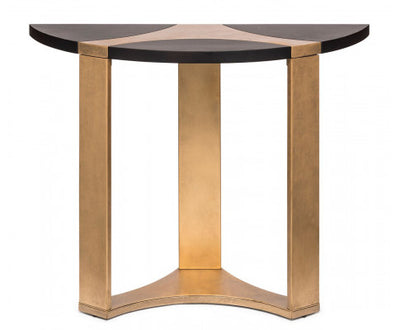 Contemporary Half Round Brass and Black Hallway Console Table