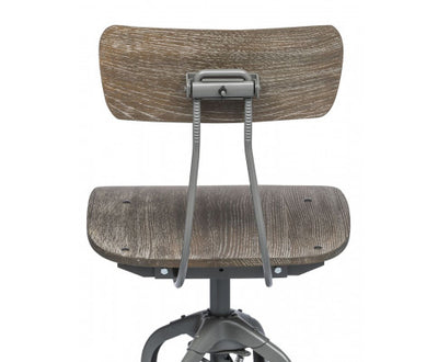 Industrial Swivel Height Adjustable Grey Oak Wood Bar Stool Chair with Back