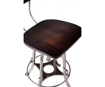 Industrial Wooden Height Adjustable Swivel Bar Stool Chair with Back - Nickel Black