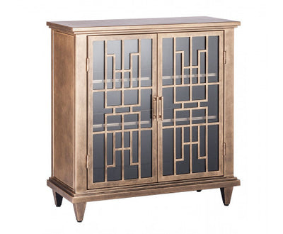 Iron Glass Buffet Sideboard Cabinet with 3 Level Storage in Brass Finish