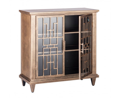 Iron Glass Buffet Sideboard Cabinet with 3 Level Storage in Brass Finish