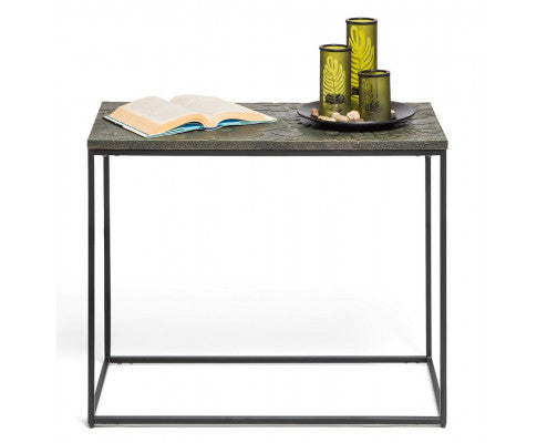 Black Sofa Side Table with Textured Wood Top