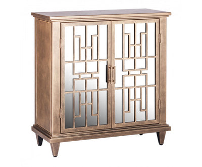 Sideboard Buffet Cabinet Storage with Mirrored Glass Doors in French Brass Finish