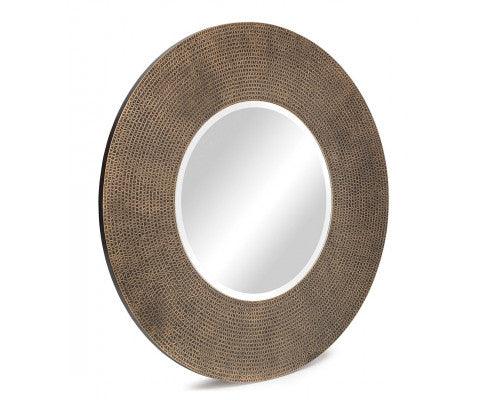 Round Wall Mirror with Croc Pattern Frame in Gold Black Finish