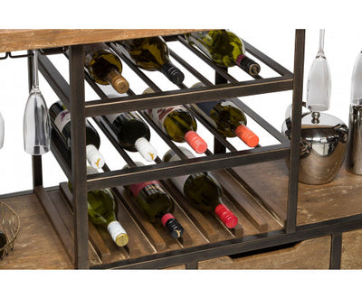 Industrial Style Wooden Bar Cart Drinks Trolley Station with Wine Bottle Rack